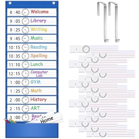 ZKOO Scheduling Pocket Chart, 13+1 Classroom Schedule Chart with 18 Cards, Perfect for Scheduling Daily, Spelling Words, Learning Course, displaying Rules, and More (Blue) Cover