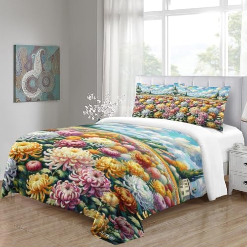 Housse de couette chrysanthème microfibre douce 220x240 avec fermeture éclair