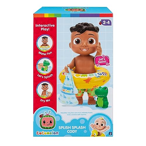 Image of CoComelon - Splish Splash Cody Doll with Dino Bath Squirter and Water Accessories - Water Play - Toys for Kids and Preschoolers - Amazon Exclusive