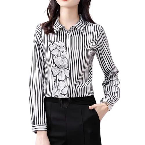 Chemise satin rayée femme fleurie chic pour un style élégant et décontracté au quotidien