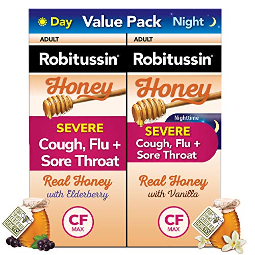 Robitussin Severe Cough Flu & Sore Throat Day & Night Value Pack Ages 12+ Honey, 4 Ounce (2 Pack)