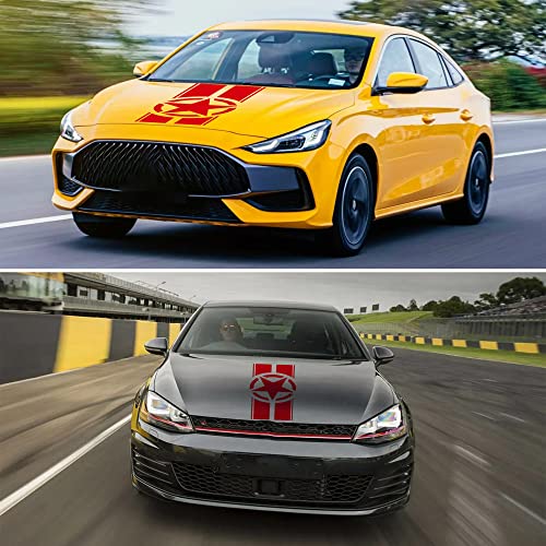 Fochutech Us Army Star Hood Stickers, Military Star Vinyl Hood Decals For Truck Pickup Vans Suv Off Road, Star Stripes Car Graphics Decals For Hood, Car Body Side Stickers 1 Pcs 35.4X17.7 Inch (Red) #TOP4