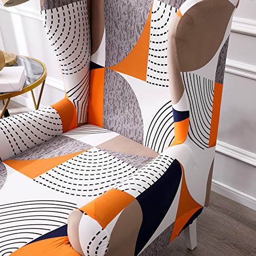 Wing Chair Covers, Ybenwl 2 Pieces Stretch Geometric Printed Wingback Chair Slipcovers Elastic Polyester Spandex Fabric Stretch Sofa Armchair Slipcovers Washable Furniture Protector (Colourful) #TOP7