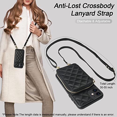 Bocasal Crossbody Wallet Case For Iphone 11, Rfid Blocking Pu Leather Zipper Handbag Purse Flip Cover, Kickstand Folio Case With Card Slots Holder Wrist Strap Lanyard 6.1 Inch (Black) #TOP5