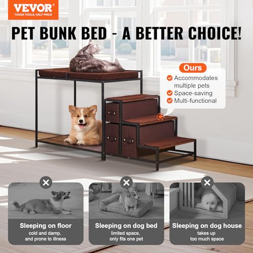 VEVOR Etagenbett für Haustiere mit Treppe, Fenstersitz für Hunde/Katzen mit Stauraum, mehrstufiges Bett, Schlafcouch für Hunde, Haustiersitzplattform für mittelgroße Haustiere, 1245 x 500 x 660 mm