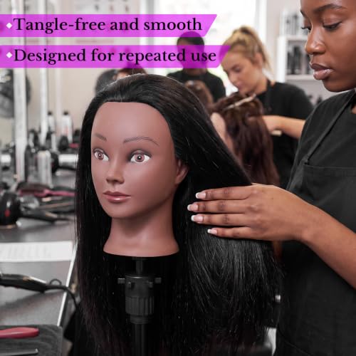 Image of 18 inch 100% Mannequin Head Real Human Hair for Hairdresser | Cosmetology Manikin Doll Head for Hair Styling,Practice Dying, Braiding Curling Training Head with Table Clamp, Black