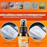 Meoeot Płyn do usuwania kleju z skrobaczką, 100ml płyn do usuwania kleju, produkt do usuwania kleju samoprzylepnego, bez pozostałości do samochodów, okien, ścian, zdejmuje etykiety z taśmy klejącej