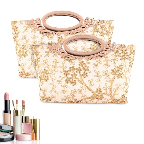 Image of Kuber Industries 2 Pcs Polyester Hand Bag for Woman with Zip Closure | Ladies Purse | Lightweight Party and Wedding Clutch Purse for Women | Kada Design - Cream