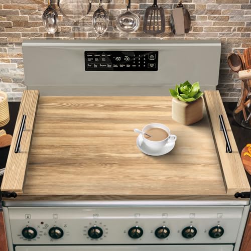 Noodle Board Stove Cover with Handles - Durable Thick Wood Top Cover for Gas Burners, Electric Stoves & Sink - Farmhouse Rustic Decorative Tray for Kitchen Counter Space