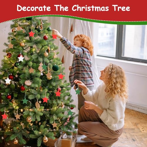 Geschenkanhänger Weihnachten, 200 Stück Stern Kraftpapier Anhänger mit 3 Rollen Sisalseil, Geschenkanhänger Kraftpapier für Weihnachtsgeschenke Weihnachtsbäume Dekoration