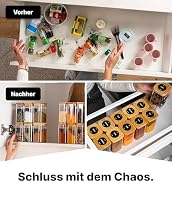 Deco haus® Gewürzgläser Eckig mit Holzdeckel 12er Set [+Gewürzetiketten] - Gewürzbehälter Glas 280ml - Gewürzdosen luftdicht -Gewürzglas - Gewürze Aufbewahrung - Vorratsgläser mit Deckel - Spice Jars – Ansicht 6