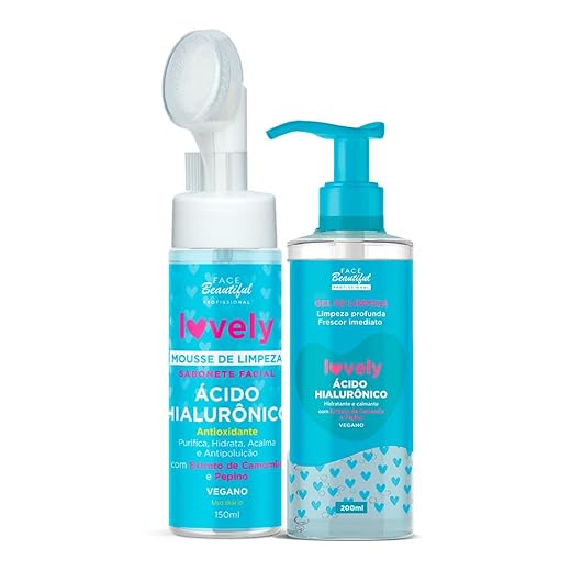 Combo Cuidados Mousse+Gel de Limpeza Pele Lovely Face Beautiful (ÁCIDO HIALURÔNICO)