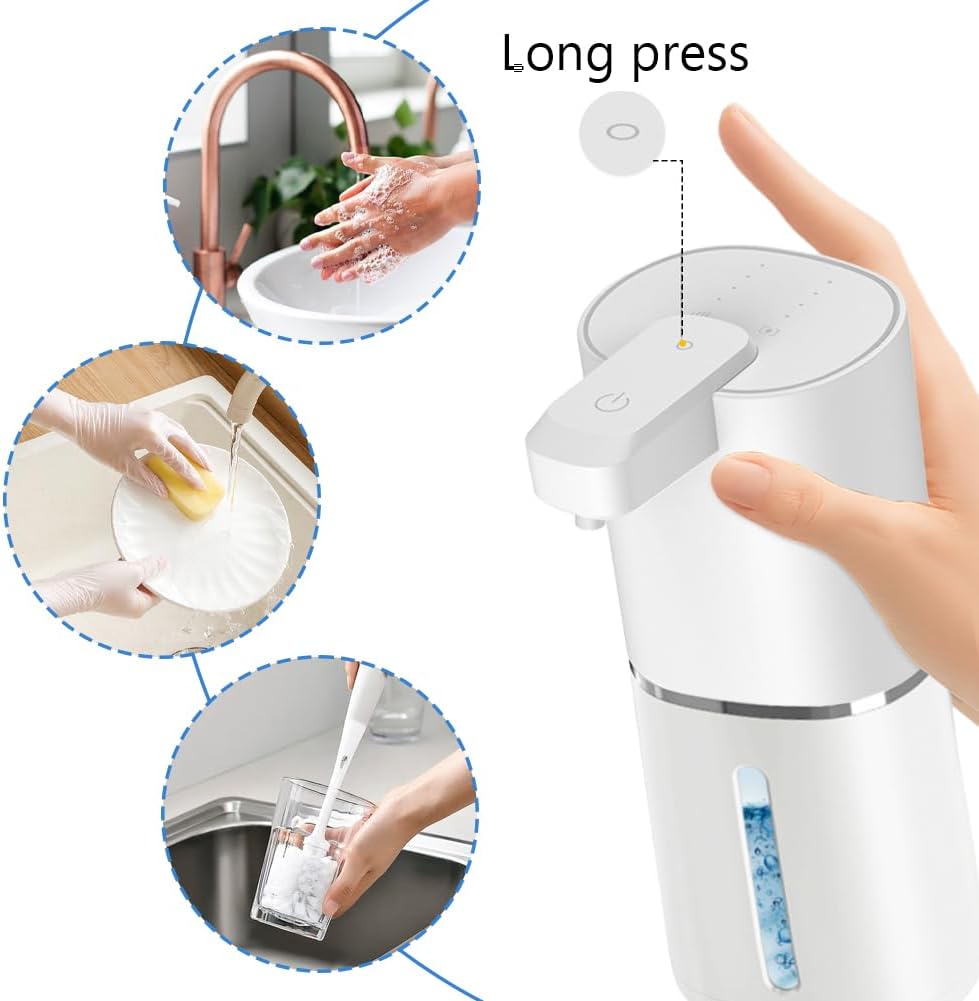 Joyzan Automatic Soap Dispenser, Touchless Dish Electric Liquid Hand Dispenser 4 Level Adjustable Rechargeable Wall Mount Smart Auto Dispensing Bathroom Infrared Sensor Kitchen Household Hotel 12.8oz
