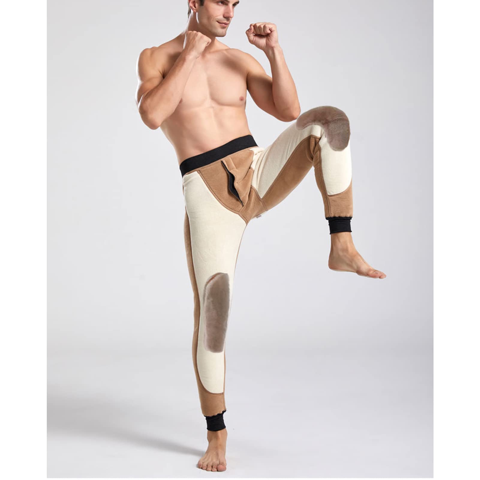 Męskie polarowe legginsy termiczne z wysokim stanem - ciężkie zimowe ciepłe spodnie dresowe z podszewką długie kalesony warstwa bazowa joggery w kolorze czarnym, rozmiar XXL