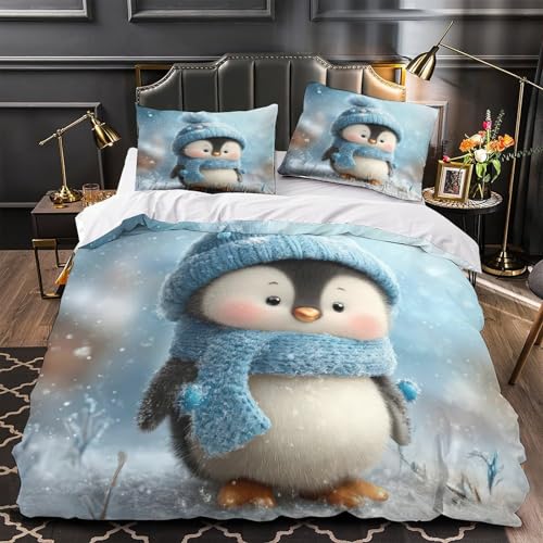 Housse de couette pingouin 3D en microfibre 140x200 pour lit simple - 4