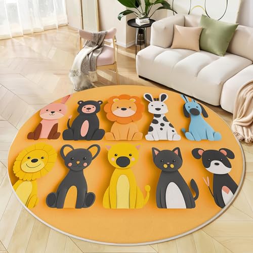 Tapis rond 120cm lavable en machine antidérapant jaune - 5