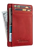 Travelambo Front Pocket Minimalist Leather Slim Wallet RFID Blocking Medium Size(crazy horse red)