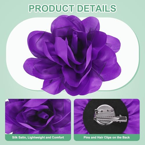 Image of M METERXITY Large Women's Brooches Lapel Pin, Lapel Pins Dainty Satin Fabric Big Camellia Flower Hair Clip Dancer Pin Up for Hats /Parties /Clothes /Jewelry