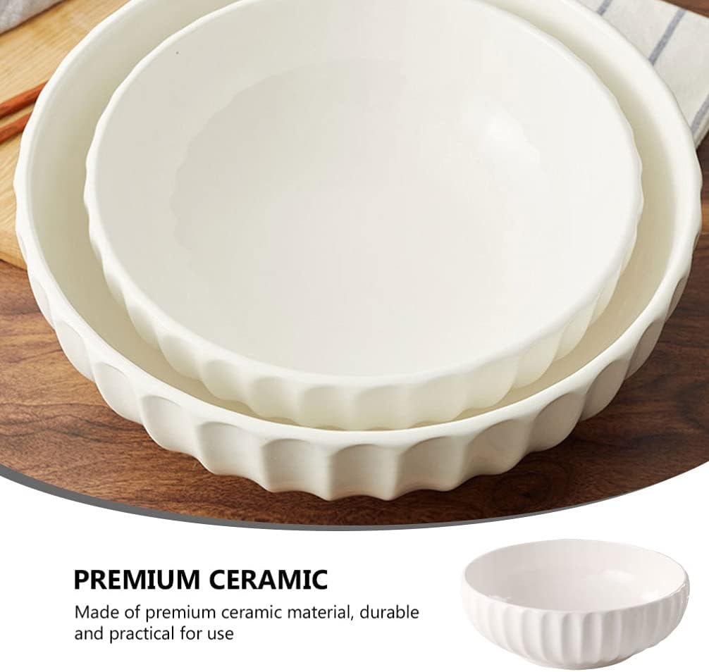 Cabilock 1pc Ceramic Soup Basin Pure White Pumpkin-shaped Dough Mixing Bowl Food Container for Soup Noodles and More Easy to Clean Smooth Surface for Kitchen Use