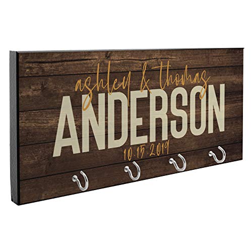 Personalized Key Holder for Wall | Housewarming Gifts for Newlyweds, Customized Key Hanger, Wedding Gift for Couples with Walnut Background - D6