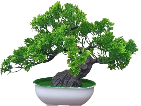 GODECOR Bonsai Tree Wild Artificial Plant, Plastic Faux Bonsai with Pot for Home, Office, Dining Table and Wall Décor, Modern Design (24 cm, Green, 1 Piece)-image-9