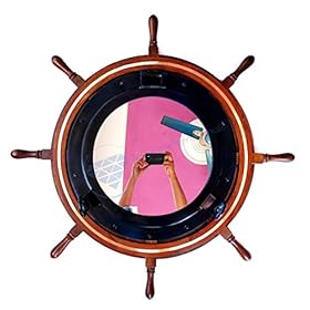 Nagina International Heavy Nautical 36" Ship Wheel with Brass Ring & Blue Porthole Mirror - Pirate Decor 51qB8IBJZTL. SS280