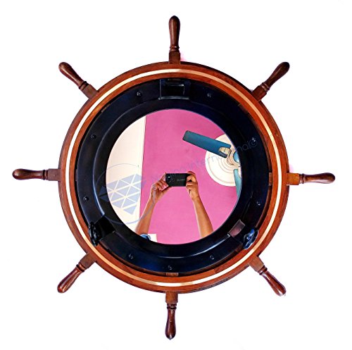 Nagina-International-Heavy-Nautical-36-Ship-Wheel-with-Brass-Ring-Blue-Porthole-Mirror-Pirate-Decor 51qB8IBJZTL