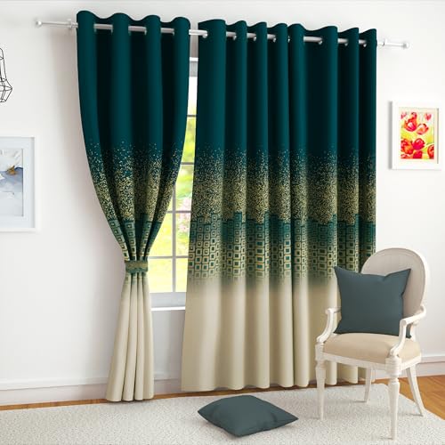 Image of Story@Home Blackout Digital Print Long Door Curtains 9 Feet Long Set Of 2 | Room Darkening Curtain | Thermal Insulated Curtains For Living Room | (118 X 275 Cm, Beige & Green) | Perfect For Home Decor