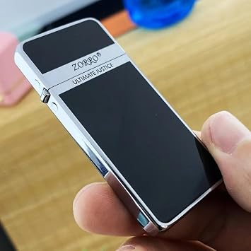ZORRO ZC5 Ultra-Slim Classic Kerosene Lighter - Chrome and Resin Black Finish, Flint Ignition, Classic Collectible Gift Silver Resin