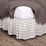 VHC Brands Farmhouse Annie Buffalo Check Bed Skirt, Twin 39x76x16, Grey Antique White