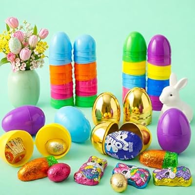 Easter Candy with Fillable Plastic Eggs Bundle - Pack Of 24 Plastic Eggs With Assorted Chocolate Candy for Filling - Holiday Party Treats & Easter Basket Stuffers