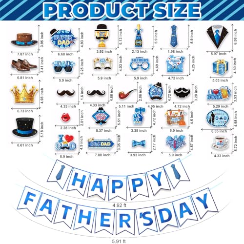 Image of Happy Father's Day Decorations Banner and Photo Props Set, 30 PCS Fathers Day Decor Set DIY Funny Party Supplies Favors Accessories for Home Wall Fireplace Mantel Photography