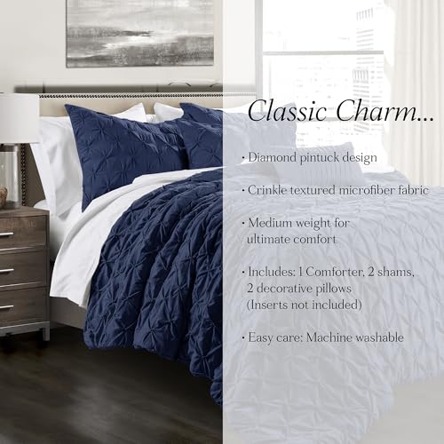 Lush Decor Ravello Pintuck Comforter Set - Luxe 5 Piece Textured Bedding Set - Traditional Glam & Farmhouse Inspired Bedroom Decor - King, Navy by Lush Decor - Used condition - Image 6