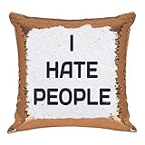 Personalized I Hate People Sequin Pillow, Hiding Text Cushion Cover, Cheap Gift for Mens Womens Son Daughter Birthday Holiday Party (Rose Gold)