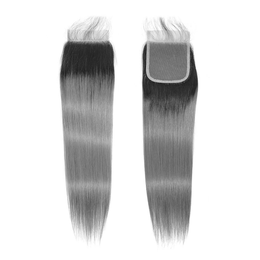 Luxury 4x4 HD Lace Closure Straight – 100% Brazilian Virgin Human Hair, Free Part Silky Straight Closure, T1B/Grey Ombre, 10 Inch, Natural Scalp Look