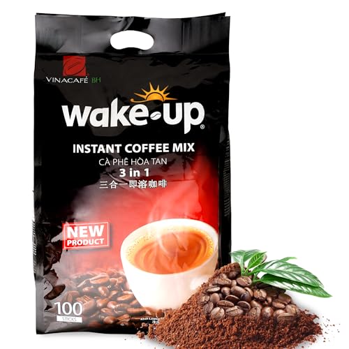 Vinacafe Premium 100 Sticks 3 in 1 Instant Wake-Up Coffee Mix, 100 Coffee Sticks Single Serves 1 Pack
