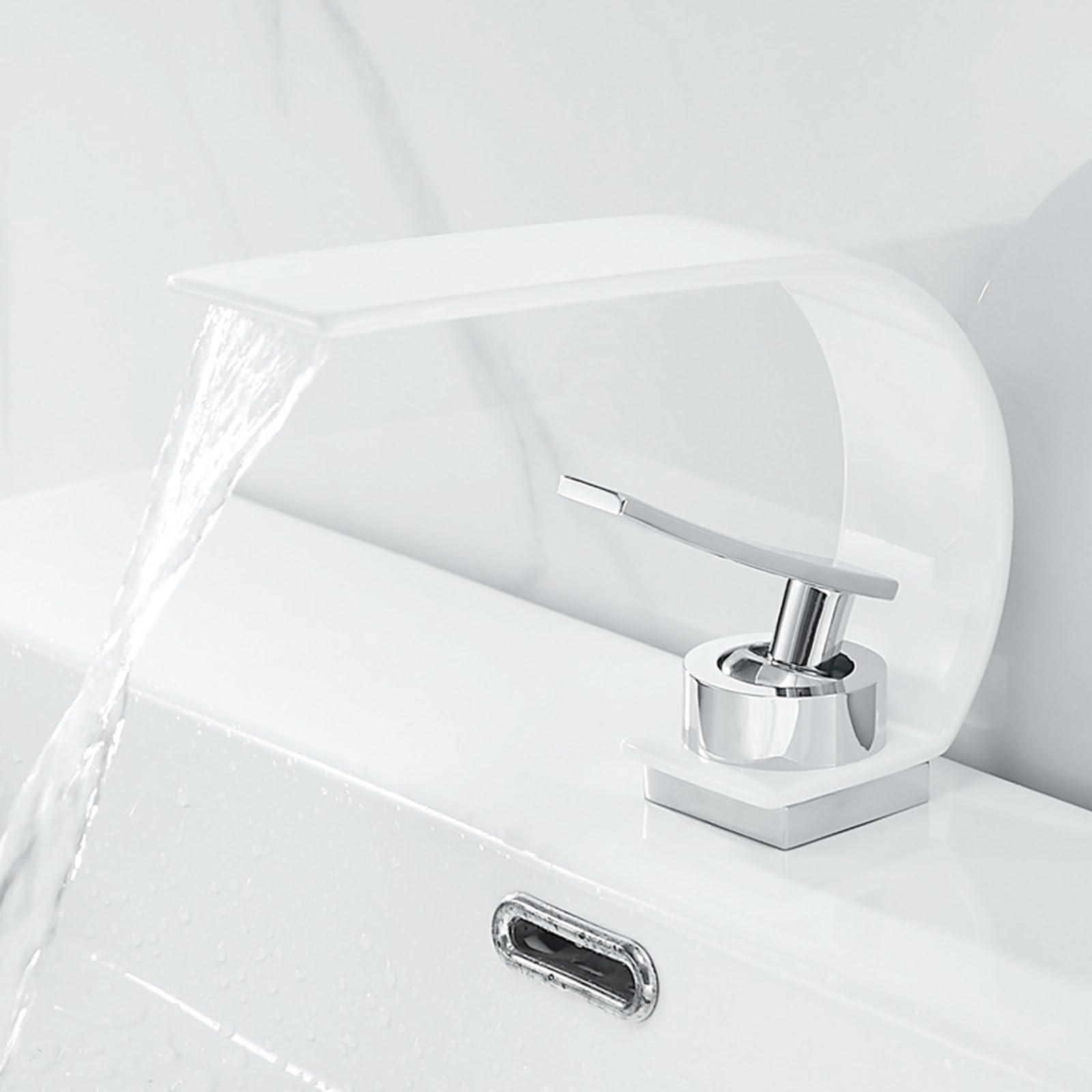 ANVLOJRIH Bathroom Sink Taps Basin Mixer Tap Waterfall Basin Taps Bathroom Sink Waterfall with Hoses White