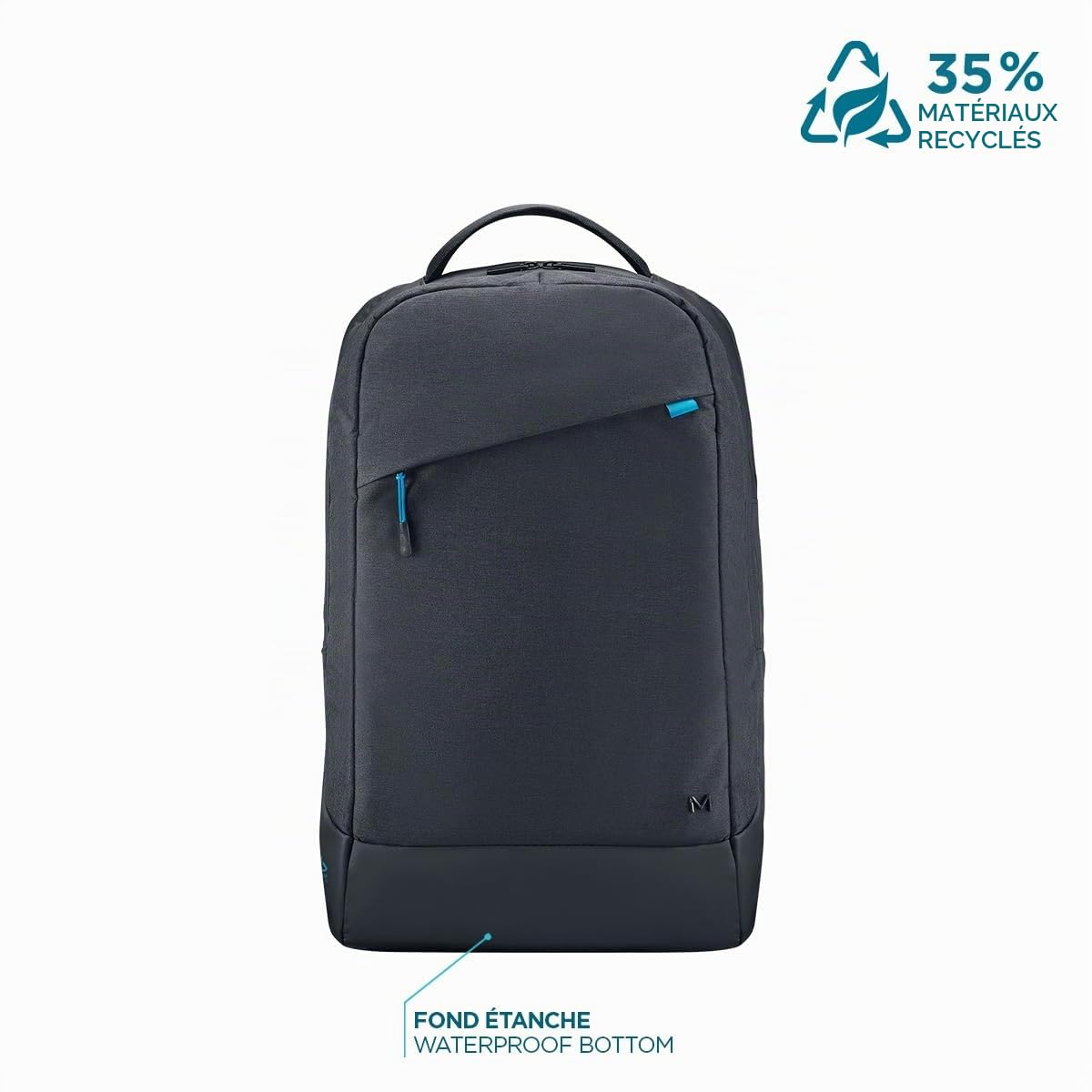MOBILIS Sac à Dos pour Ordinateur Portable 14-17" PC 15.6", Fabriqué de Matériaux Recyclés Certifiés GRS, Matière Étanche, Fond Renforcé, Bretelles Ergonomiques, Grande Capacité de Chargement, Noir