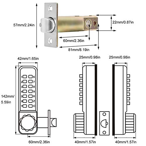 Double Keypad Mechanical Keyless Latch Door Lock, Mechanical Keyless Combination Latch Door Lock with Double Keypads, 14 Digits Code Door Lock