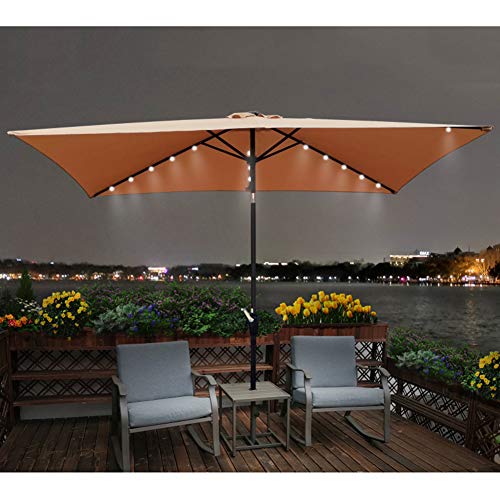 Sombrilla de patio rectangular 10x6.5 con luces solares y manivela inclinable 3