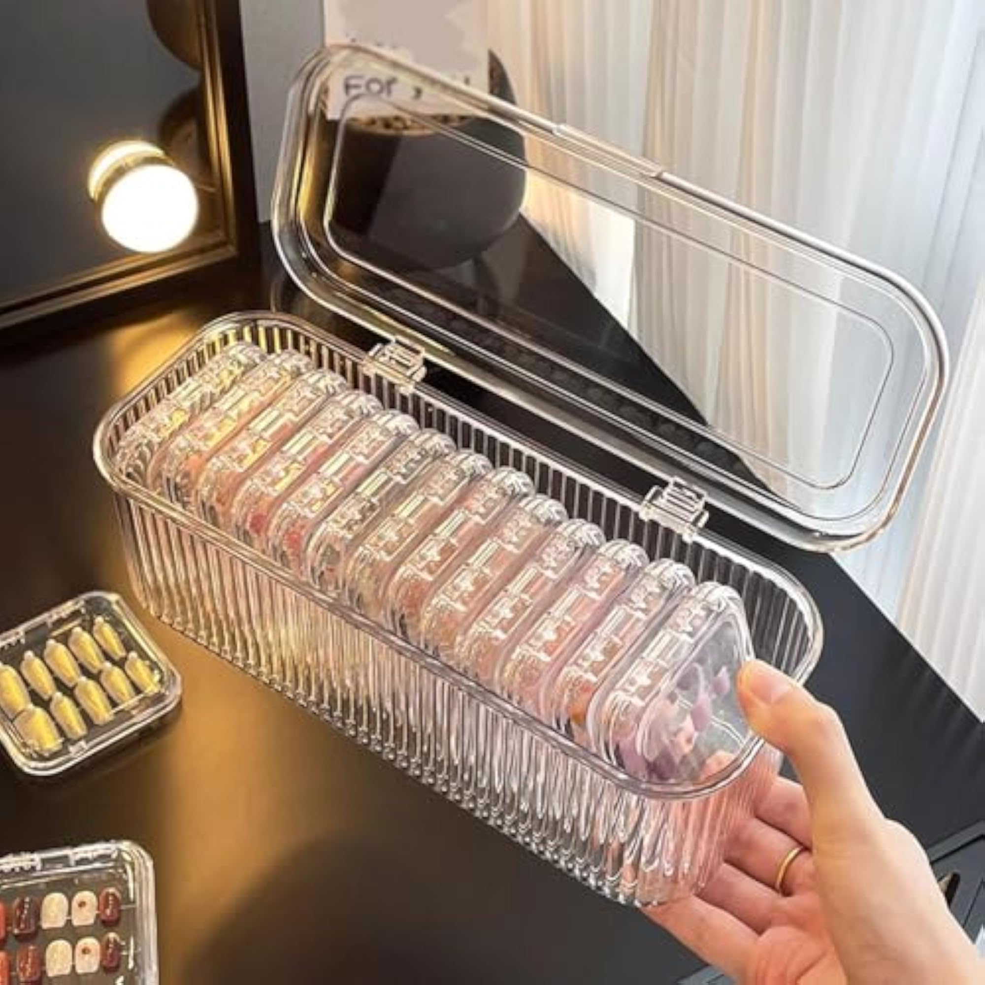 Transparent Nail Art Storage Box with Lid, Compact Case