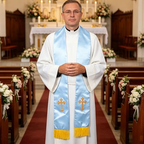 Pañuelo de cruz GLEAVI azul tejido fácil de limpiar para bodas e iglesia 5