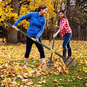 Adjustable Garden Rake Leaf, 60 inch Collect Loose Debris Among Delicate Plants, Lawns and Yards, Expandable Head from 15 inch to 60 inch. Ideal Garden Rake Tools - Thumbnail 2