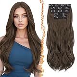 BARSDAR Clip in Haarverlängerungen Braun, 50cm Wellige Layered Clip in Extensions für Frauen 5PCs Voller Kopf Haarextension Lace Weft Synthetisches Haarteil Hair Extensions - Mittelbraun