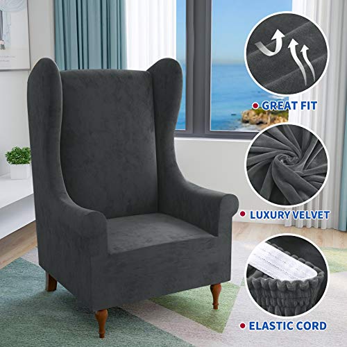 Maxijin Stretch Velvet Wingback Chair Slipcover 1-Piece Soft Stylish Plush Slipcovers For Wingback Chairs Thick Rich Velvet Wing Chair Cover With Elastic Bottom thumb #2