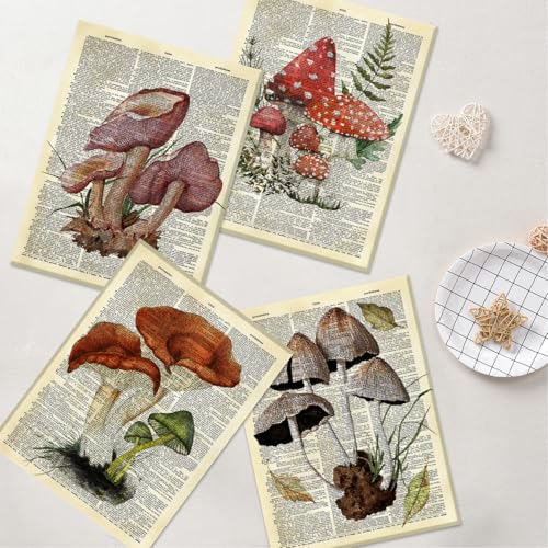 Image of CHDITB Vintage Mushroom Canvas Wall Art, Antique Dictionary Page Fungi Print, Botanical Mushroom Wall Decor, Retro Mycology Framed Poster, Nature Inspired Artwork For Kitchen Living Room Decor 12 inchX16 inch