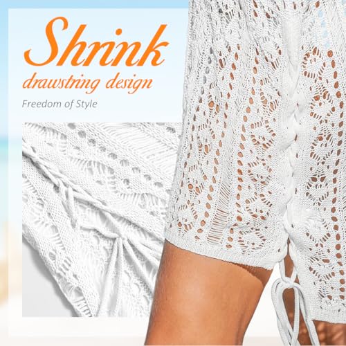 Image of SANNIDHI Crochet Cover Up for Women Loose Fit Beach Cover Up Stylish Boho V Neck Hollow Summer Top Coverup - Fits for Weight 50-70kg and Height 160-178cm