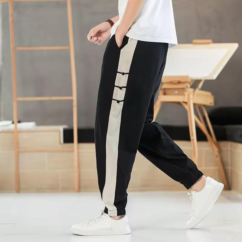 Pantalon sarouel homme en coton et lin patchwork ample décontracté WOLONG - 5