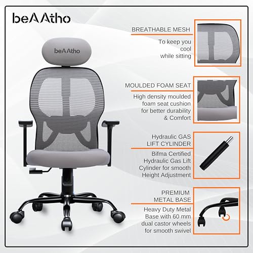 beAAtho® Leo Mesh High Back Office Chair with 3 Year Warranty/Study Chair/Computer Chair/Revolving Chair/Desk Chair for Work from Home | Heavy Duty... - Image 5