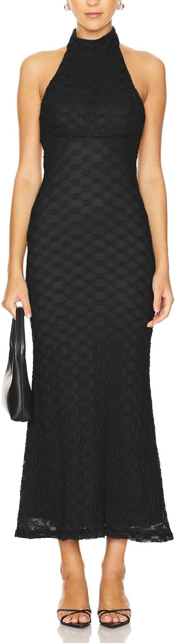 JLCNCUE Women's Elegant Halter Neck Floral Lace Mermaid Maxi Dress Sleeveless Open Back Cocktail Wedding Guest Dress 399 - Image 4